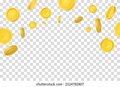 Bitcoin Ethereum cryptocurrency symbols. Rain of 3d Golden coins, Digital money splash on transparent background. Falling or flying money, digital currency payment, mining, finance concept. svg