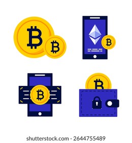 Bitcoin Ethereum Criptocurrency Wallet Ícones de Pagamento Móvel