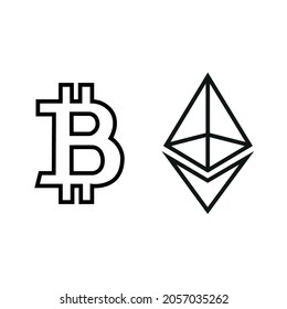 Bitcoin and ethereum currently flat icon. Modern vector