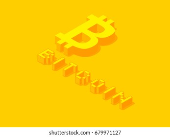 bitcoin ethereum isometric, cryptocurrency concept vector text illustration