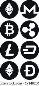 bitcoin eéthereum monero dash litecoin dogecoin ripple ethereum clásico criptomoneda logos transparentes