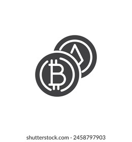 Bitcoin, ícono de Vector Ethereum. signo plano relleno para concepto móvil y Diseño web. Icono de glifo de criptomonedas. Símbolo, ilustración del logotipo. Vector gráfico