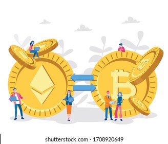 Bitcoin to ethereum. Vector illustration for web banner, infographics, mobile. 