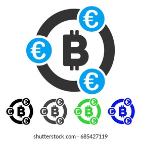 Bitcoin Euro Collaboration flat vector illustration. Colored bitcoin euro collaboration gray, black, blue, green icon variants. Flat icon style for graphic design.