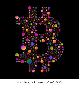 Bitcoin. Example logo of colored circles connected by lines on a black background