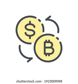 Bitcoin exchange color line icon. Exchange of dollars for bitcoin vector outline colorful sign.