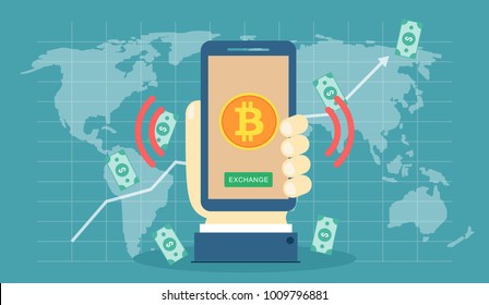 Bitcoin exchange concept with dollar exchange illustration