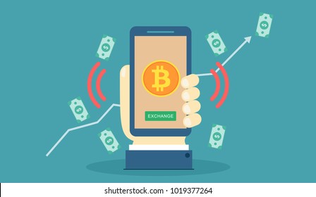 Bitcoin exchange concept with dollar exchange illustration
