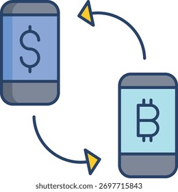 Diseño de icono de color lineal de dólar de intercambio de Bitcoin