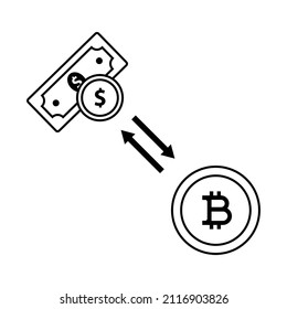 Bitcoin Exchange with Dollar Outline Icon Illustration on White Background