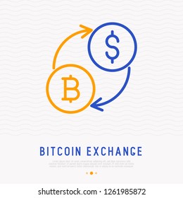 Bitcoin exchange in dollar thin line icon. Modern vector illustration.