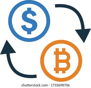 Bitcoin-Austausch mit Dollar-Vektorsymbol