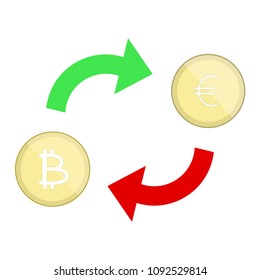 bitcoin exchange with Euro currency symbol object on white background, vector illustrator