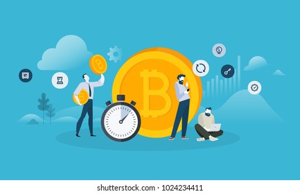 Bitcoin exchange. Flat design style web banner of blockchain technology, bitcoin, altcoins, cryptocurrency mining, finance, digital money market, cryptocoin wallet, crypto exchange. 