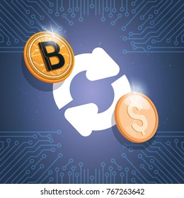 Bitcoin Exchange Icon Digital Crypto Currency Modern Web Money Vector Illustration