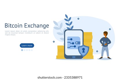 Juego de ilustraciones de intercambio de bitcoin. Los bitcoines se pueden almacenar en una cartera digital. Concepto de uso de bitcoin. ilustración vectorial.
