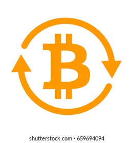 Bitcoin exchange isolated orange flat vector icon