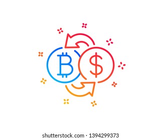 Bitcoin exchange line icon. Cryptocurrency coin sign. Dollar money symbol. Gradient design elements. Linear bitcoin exchange icon. Random shapes. Vector