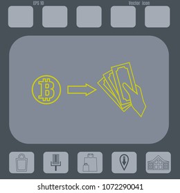 Bitcoin exchange line vector icon on a gray cine-film background. Flat design style