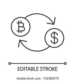 Bitcoin exchange linear icon. Online banking. Thin line illustration. Refund cryptocurrency. Contour symbol. Vector isolated outline drawing. Editable stroke
