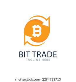 Bitcoin Exchange Logo Design. Abstract Arrow and Bitcoin Symbol Design Usable For Business, Community, Foundation, Industrial, Tech, Services Company. Flat Vector Logo Design Illustration.