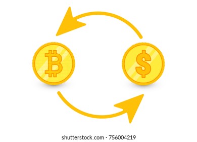 bitcoin exchange logo on white background. Gold coing. Concept for internet banking. Vector illustration