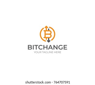 Bitcoin Exchange Logo Template. Cryptocurrency Line Vector Design. Trading Technology and Business Illustration