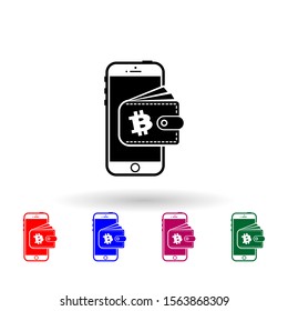 Bitcoin exchange, bitcoin mining, mobile banking multi color icon. Simple glyph, flat vector of cryptocurrency icons for ui and ux, website or mobile application