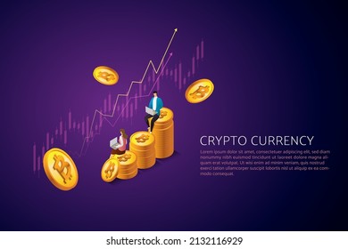 Bitcoin tauscht auf Ihrem Computer-Labtop mit Online-Investitionen aus. Blockchain Technologie, Cryptowährung Märkte. isometrische Vektorgrafik.