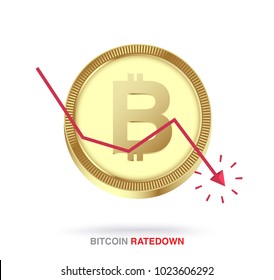 Bitcoin exchange rate down concept. vector illustration