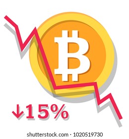 Bitcoin exchange rate dropping chart. Digital currency concept. Cryptocurrency. Flat vector illustration. White background