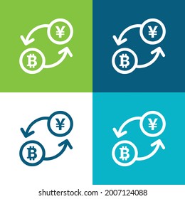 Tipo de cambio de Bitcoin Flat cuatro colores mínimo conjunto de iconos