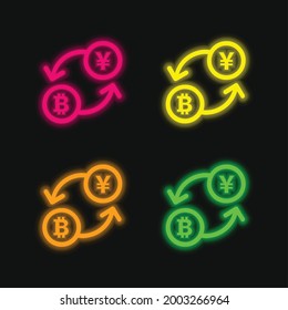 Bitcoin Exchange Rate four color glowing neon vector icon