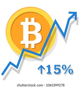 Bitcoin exchange rate growth chart. Digital currency concept. Cryptocurrency. Flat vector illustration. White background