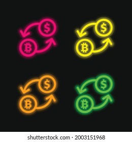 Símbolo de tipo de cambio de Bitcoin cuatro colores brillante icono de vector de neón