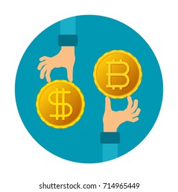 Bitcoin exchange service vector sign in flat style