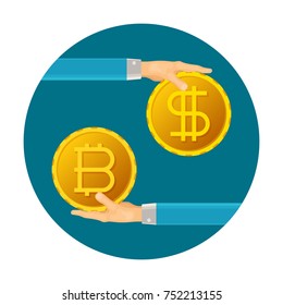 Bitcoin exchange service vector sign in flat style