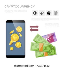 Bitcoin Exchange Smart Phone Mobile Banking Crypto Currency Technology Concept Vector Illustration