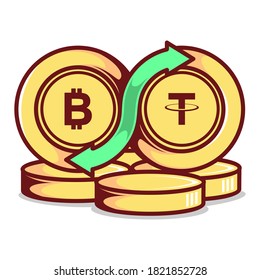 Bitcoin Exchange To USDT Vector Icon Illustration. Crypto Icon Concept White Isolated. Flat Cartoon Style Banner, Web, Flayer, Stiker