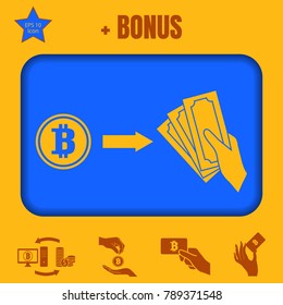 Bitcoin exchange vector icon on a blue background. Flat design style.