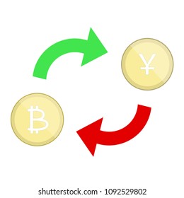 bitcoin exchange with Yuan China currency symbol object on white background, vector illustrator