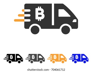 Bitcoin Express Car icon. Vector illustration style is flat iconic symbol with black, gray, orange, blue color variants. Designed for web and software interfaces.