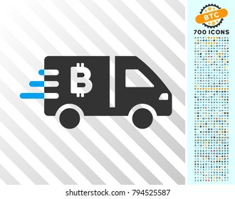 Bitcoin Express Car pictograph with 700 bonus bitcoin mining and blockchain images. Vector illustration style is flat iconic symbols design for crypto currency software.