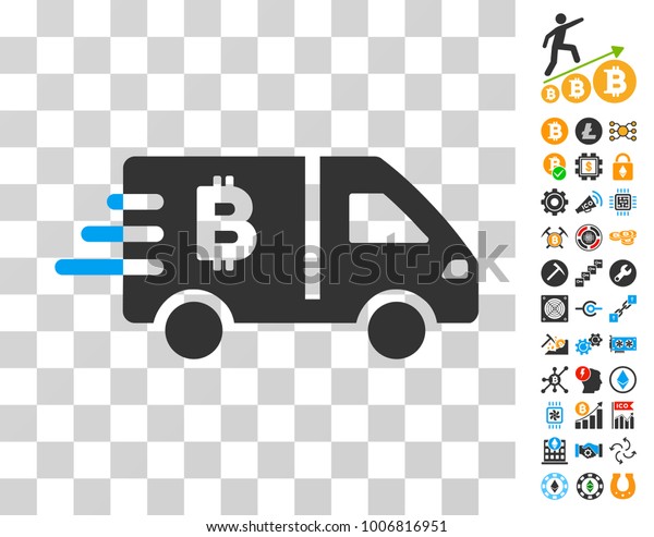 Bitcoin Express\
Car pictograph with bonus bitcoin mining and blockchain graphic\
icons. Vector illustration style is flat iconic symbols. Designed\
for crypto currency\
software.