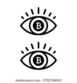 Icono de ojo de Bitcoin. Símbolo de visión criptográfica. Signo de información de moneda digital