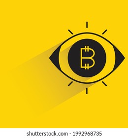 bitcoin eye scan with shadow on yellow background