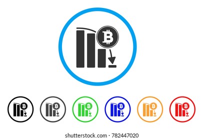 Bitcoin Falling Chart rounded icon. Style is a flat grey symbol inside light blue circle with additional color versions. Bitcoin Falling Chart vector designed for web and software interfaces.
