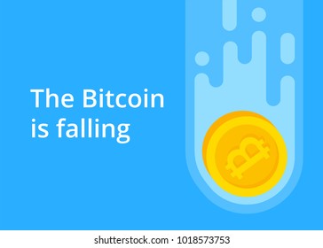 The Bitcoin is falling down. Vector banner flat design