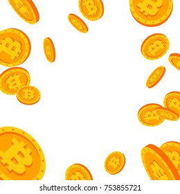Bitcoin Falling Explosion Vector. Flat, Cartoon Gold Coins Illustration. Cryptography Finance Coin Design. Fintech Blockchain. Currency Isolated
