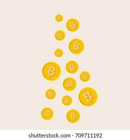 bitcoin, falling gold coins. vector illustration